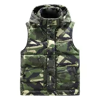 Men s Camouflage Hooded Winter Vest Printed Lightweight Sleeveless JacketWinter Warm Outdoor Vest L