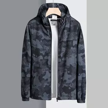 Мужская камуфляжная солнцезащитная новая принтованная куртка ветровка повседневная спортивная куртка с капюшоном тонкая секция S синий