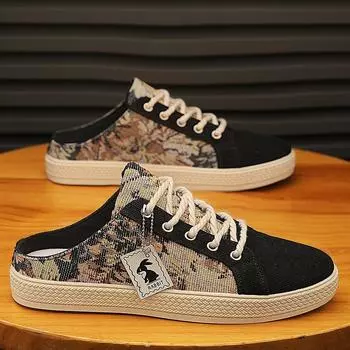 Men s canvas half-drag without heel casual breathable trend versatile daily four seasons can wear men s simple slippers 39