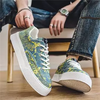 Men s Canvas Shoes Board Shoes Fashionable versatile Pattern Printed Casual Sports Shoes Casual Comfortable Running sneakers 39