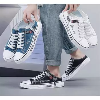 Men s Canvas Shoes, Breathable Casual Men s Shoes, Half-drag Student Trendy Shoes 39 чёрный