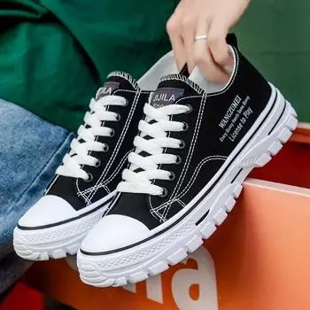 Men s Canvas Shoes Fashion Solid Color Black Casual Sneakers Mens Low help Flat Shoes for Men Breathable Light Vulcanized Shoes 39 чёрный