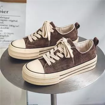 Men s Canvas Shoes Fashion Street Skateboard Shoe Breathable Casual Shoe Platform Sneakers for Men Lace Up Vulcanize Shoes Tenis 35 темно-коричневого