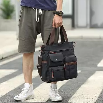 Men s Canvas Single-shoulder Bag, Crossbody Bag, Men s Bag, Computer Bag, Men s Casual Bag 14 inch