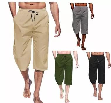 Men s Capris Casual Lightweight Capris Drawstring Elastic Waist Beach Yoga Belt Pocket XXXL белый