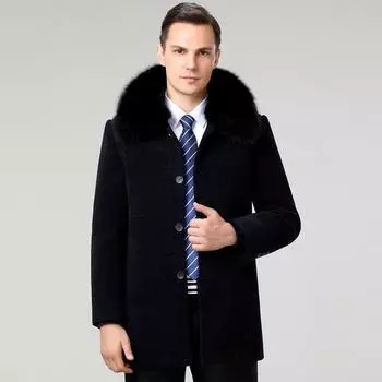 Мужское кашемировое пальто зимнее, новый стиль, для среднего и пожилого возраста, теплое, съемная подкладка, деловое, повседневное, для папы M