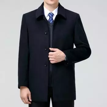 Men s cashmere jacket, middle-aged and elderly casual short coat, autumn and winter thick daddy lapel woolen coat 165