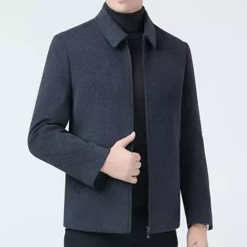 Men s cashmere lapel coat, middle-aged business casual cadre wear, winter thickened duck down lining woolen coat 170