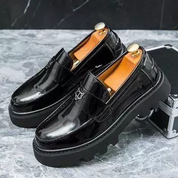 Men s casual anti-skid business suit thick soled genuine leather breathable British fashion casual shoes wide toe leather shoes 38 чёрный