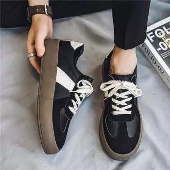 Men s casual autumn explosion retro trend Dexun shoes student low-top flat baseplate shoes non-slip work shoes 39 чёрный