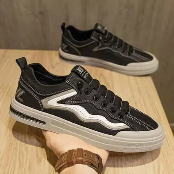 Men s casual board shoes fashionable low-top solid color breathable youth little white shoes four-season leather flat-soled trendy shoes 39