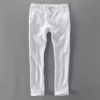 Мужские повседневные деловые прямые брюки, однотонные дышащие брюки из хлопка и льна, узкие брюки в клетку, брюки большого размера 40