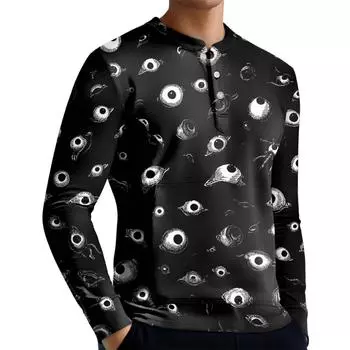 Men s Casual Button-Down Sweatshirt Solid Color Long-Sleeved Shirt Pullover L чёрный