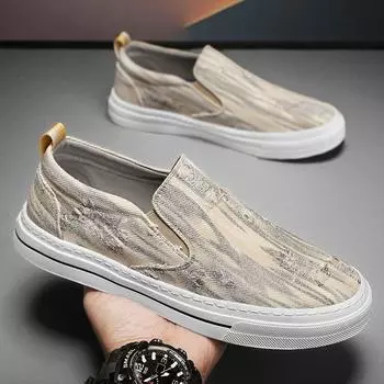 Men s Casual Canvas Shoes Summer Slip on Loafers For Men Flats Breathable Driving Shoes Male Cloth Walking Sneakers Shoes tnis 39 бежевый