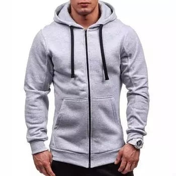 Men s Casual Cardigan Hooded Men s Solid Color Cardigan Sports Hooded Jacket M светло-серый