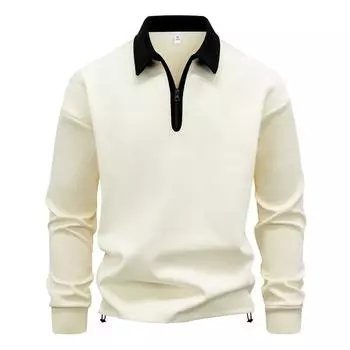 Men s Casual Colorblock V-Neck Zipper Shirt Lapel Long Sleeve Bottom Sweatshirt L