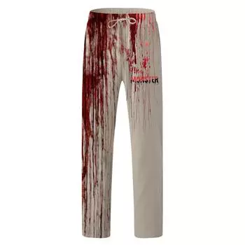 Men s Casual Drawstring Long Pants With Halloween Letter Prints L киноварь