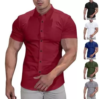 Мужская повседневная рубашка с коротким рукавом, модная рубашка с лацканами M серый