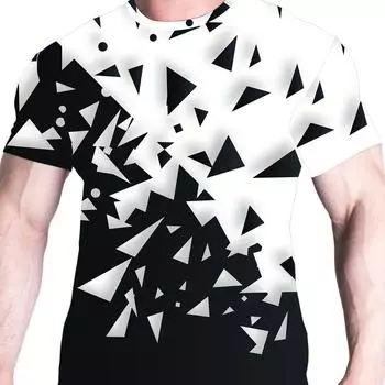 Men s Casual Geometrical 3D Print T-Shirt - Polyester Spandex Blend, Summer, Crew Neck Top Regular Fit S