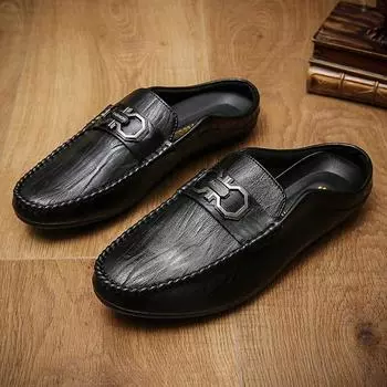 Men’s Casual Half Slippers Summer Fashion Mules Luxury Genuine Half Designer Shoes Comfortable Loafers 39