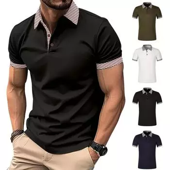 Мужская повседневная рубашка с принтом «гусиная лапка» Мужская рубашка с коротким рукавом L чёрный