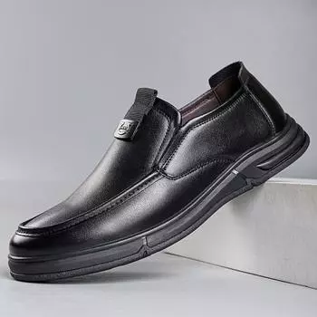 Мужская повседневная кожаная обувь 2024 года, новая мужская удобная мягкая кожаная обувь для людей среднего и пожилого возраста, мокасины 38 чёрный