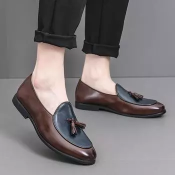 Men s casual leather shoes 2025 spring and autumn new large size fringed loafers color matching 38-46 size driving shoes 38