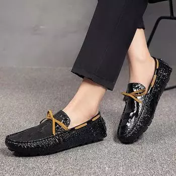 Men s Casual Leather Shoes Buckle Trendy Party Wedding Shoe Mens Comfortable Driving Flats Men Luxury Brand Loafers Sizes 36-48 36 чёрный