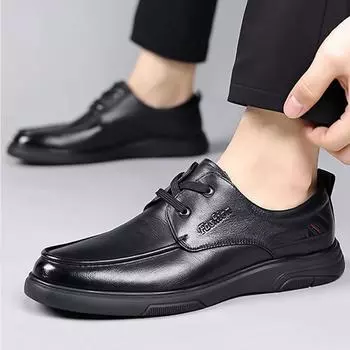 Men s Casual Leather Shoes Business Genuine Leather Large Size Shoes New British Lace-up Soft-soled Mens Casual Shoes Size 38-48 38 чёрный