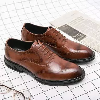 Men s casual leather shoes fashion 45 large size new lace-up leather shoes trend British style business leather shoes 38