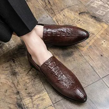 Men s casual leather shoes fashion large size new crocodile pattern leather shoes trend foot loafers 38