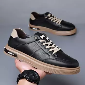 Men s casual leather shoes, genuine leather men s white shoes, trendy fashion, soft-sided sports board shoes, men s shoes 38