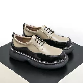 Men s casual leather shoes large size four seasons new platform leather shoes fashion British style trend groom wedding shoes 38