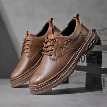 Men‘s Casual Leather Shoes Low-top Formal Business Shoes Lace Up Shoes Oxfords Flats 39 чёрный