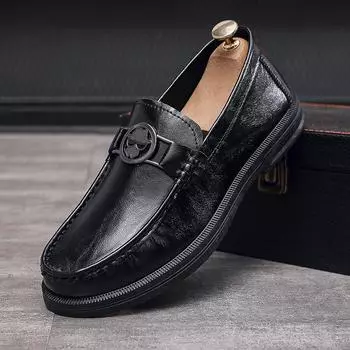 Men s casual leather shoes spring new soft-soled lazy shoes men s one-pedal men s shoes 2024 new non-slip and wear-resistant 39