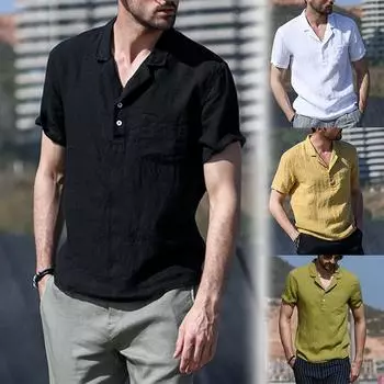 Мужская повседневная льняная рубашка с воротником-стойкой, тонкая хлопковая льняная рубашка, свободные топы, мужские рубашки S белый