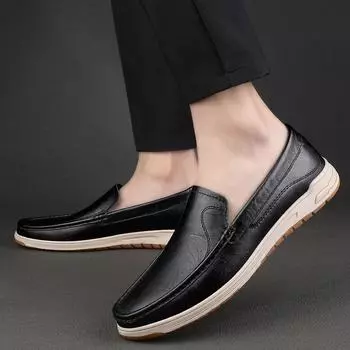 Men s Casual Loafers Fashion Business Flat Bottom Formal Shoes Oxford Shoes Luxury Brand Slip-on Dress Shoes Driving Mocassins 38 чёрный