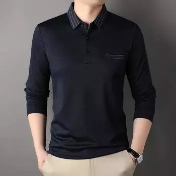 Men s Casual Long Sleeve Plaid Polo Shirt Lapel Collar, Button Detail, Polyester Blend Fabric, Slight Stretch, Spring/Fall Collection M серый