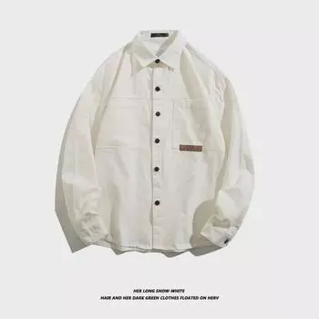 Men s Casual Long-Sleeve Retro Shirt Jacket for Spring & Autumn L белый