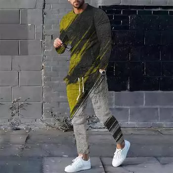 Мужская повседневная футболка с длинным рукавом и толстовка, спортивный комплект из 2 предметов, мужской спортивный костюм с воротником, уличная одежда для бега, лето S