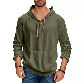 Men s Casual Loose Long Sleeved Hooded Pocket Sweatshirt L