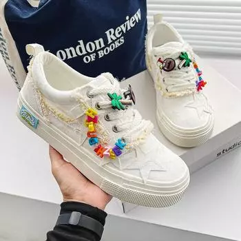 Men s Casual Low Top Canvas Shoes Printed Letters Color Changing Walking Shoes Fashionable and Fashionable Vulcanized Sole Shoes 35 белый