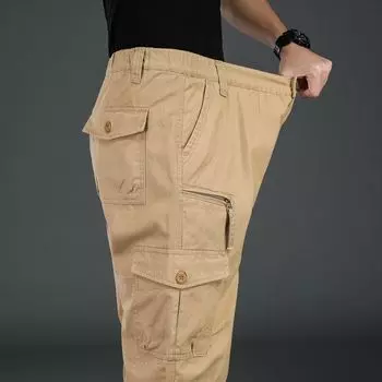 Men s Casual Pants Multi-Pocket Trousers Sports Work Pants Elastic Waist Cargo Large Size Cotton Pants XXXXXL чёрный
