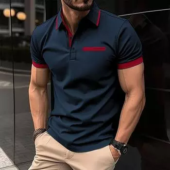 Men s Casual Polo Shirt with Collar and Button Up T-shirt Top S тёмно-синий
