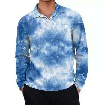 Men s Casual Retro Small V-neck Long-sleeved Top L синий