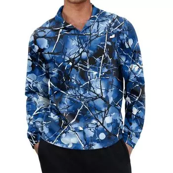 Men s Casual Retro Small V-neck Long-sleeved Top L синий