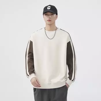 Мужская повседневная толстовка с круглым вырезом, новая модная свободная рубашка для мужчин, длинные рукава в контрастных цветовых сочетаниях для студентов колледжей S