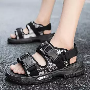 Men s casual sandals men s 2025 new two wear beach shoes summer men s thick-soled breathable shoes cool slippers 39 чёрный