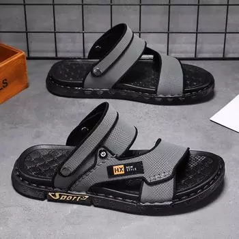 Men s casual sandals summer new outdoor anti slip waterproof soft sole breathable cool beach shoes driving dual-purpose slippers 38 чёрный
