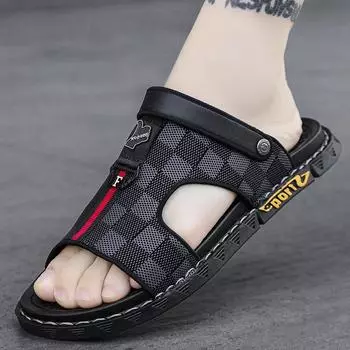 Мужские повседневные сандалии, летние, новые, дышащие, нескользящие, водонепроницаемые, пляжные туфли, модные, молодежные, двойного назначения, тапочки для вождения 38 чёрный